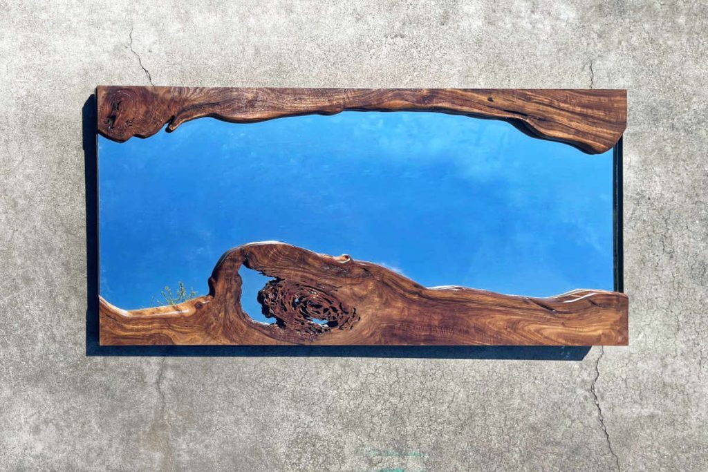 Texture of a wooden table with epoxy resin.