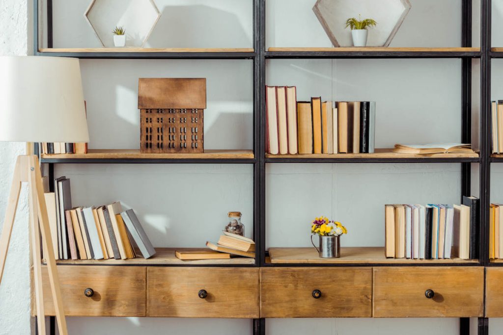 Wooden shelves for books