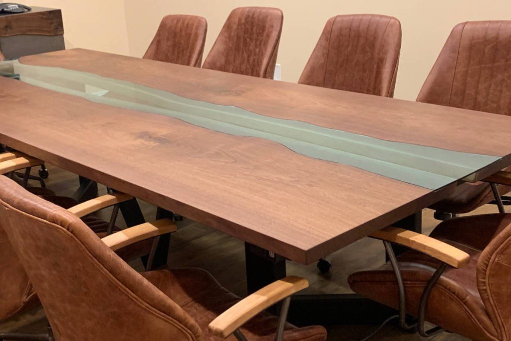Large handmade resin wooden meeting table.